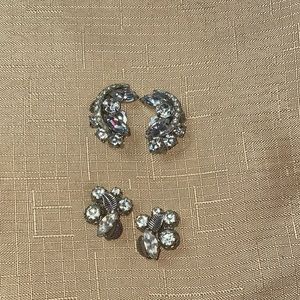 Two pairs of vintage clip on earrings. Silver and diamond type stones. Classy